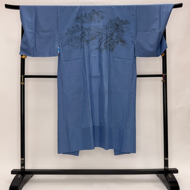男長襦袢 中古 男性 長襦袢 リメイク ポリエステル 青色 メンズ 和装 着物 男性着物 粋 おしゃれ 6578