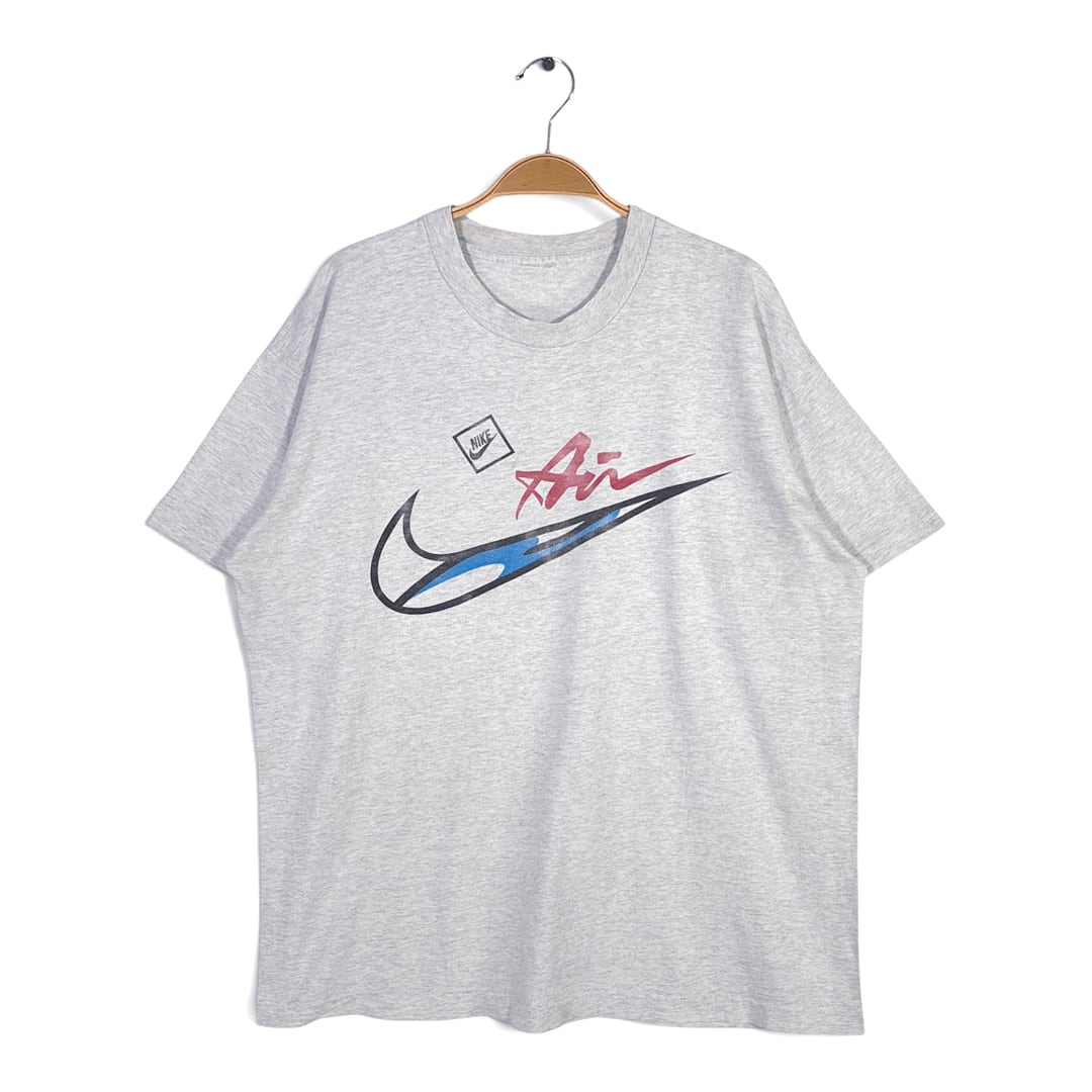 90s ナイキ ヴィンテージ Tシャツ AIR スウォッシュ シングステッチ グレー NIKE サイズL相当 古着 BE0034
