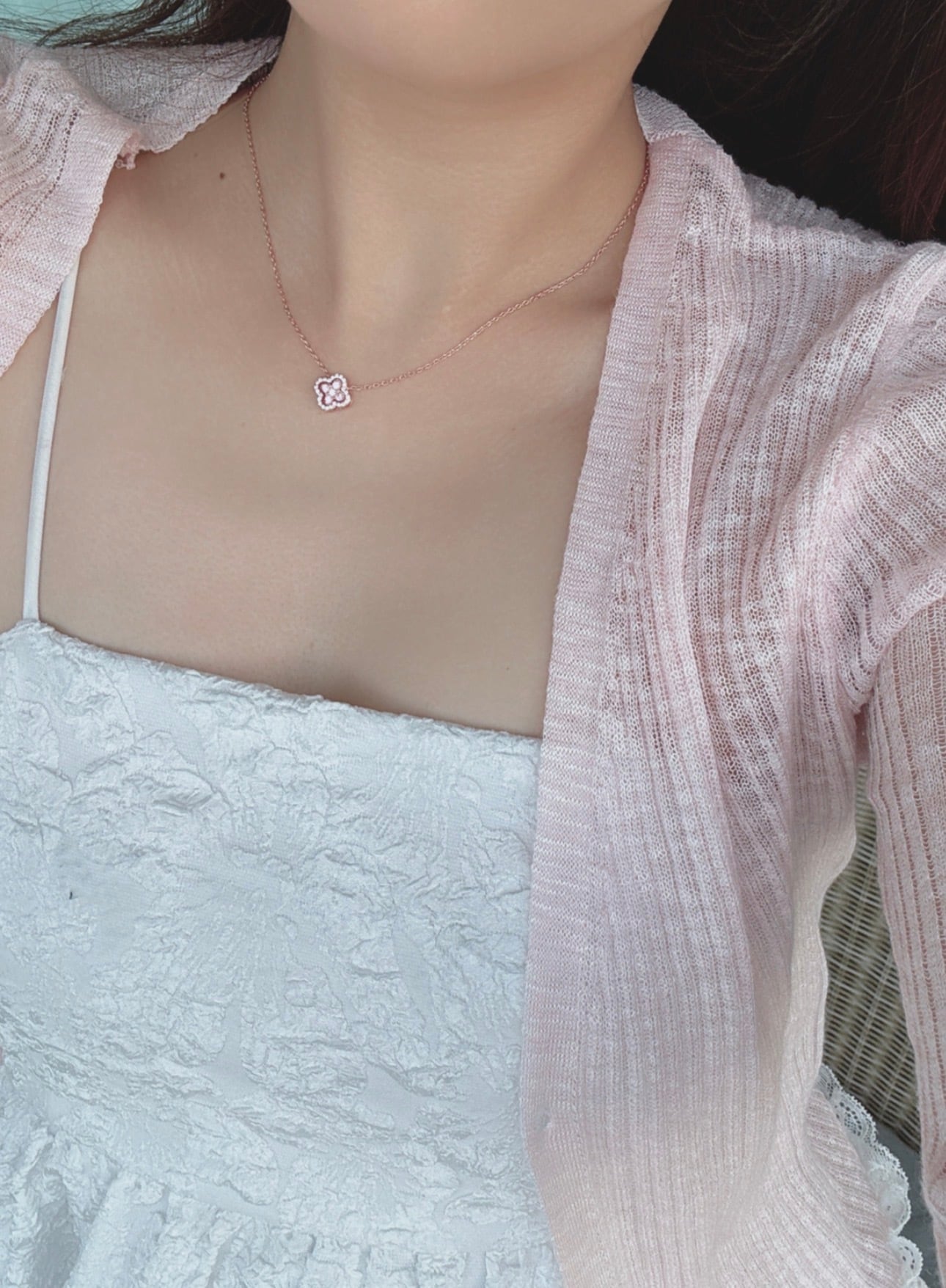 mini clover flower necklace ダブルピンク | SASSY ANGEL