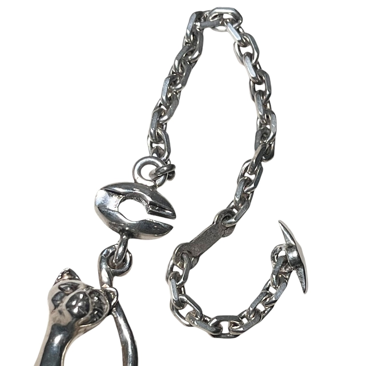 vintage heavy gauge silver key chain " Cat "