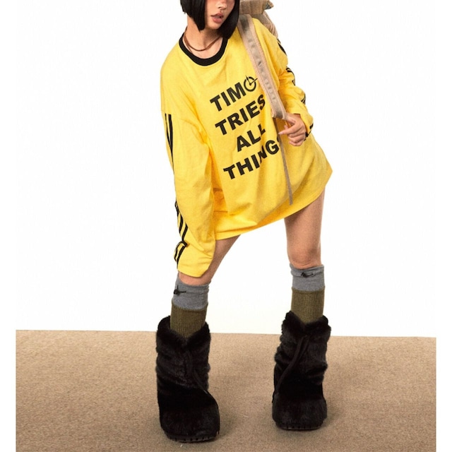 レトロロゴプリントクルーネックロングスリーブTシャツ 1col R02558