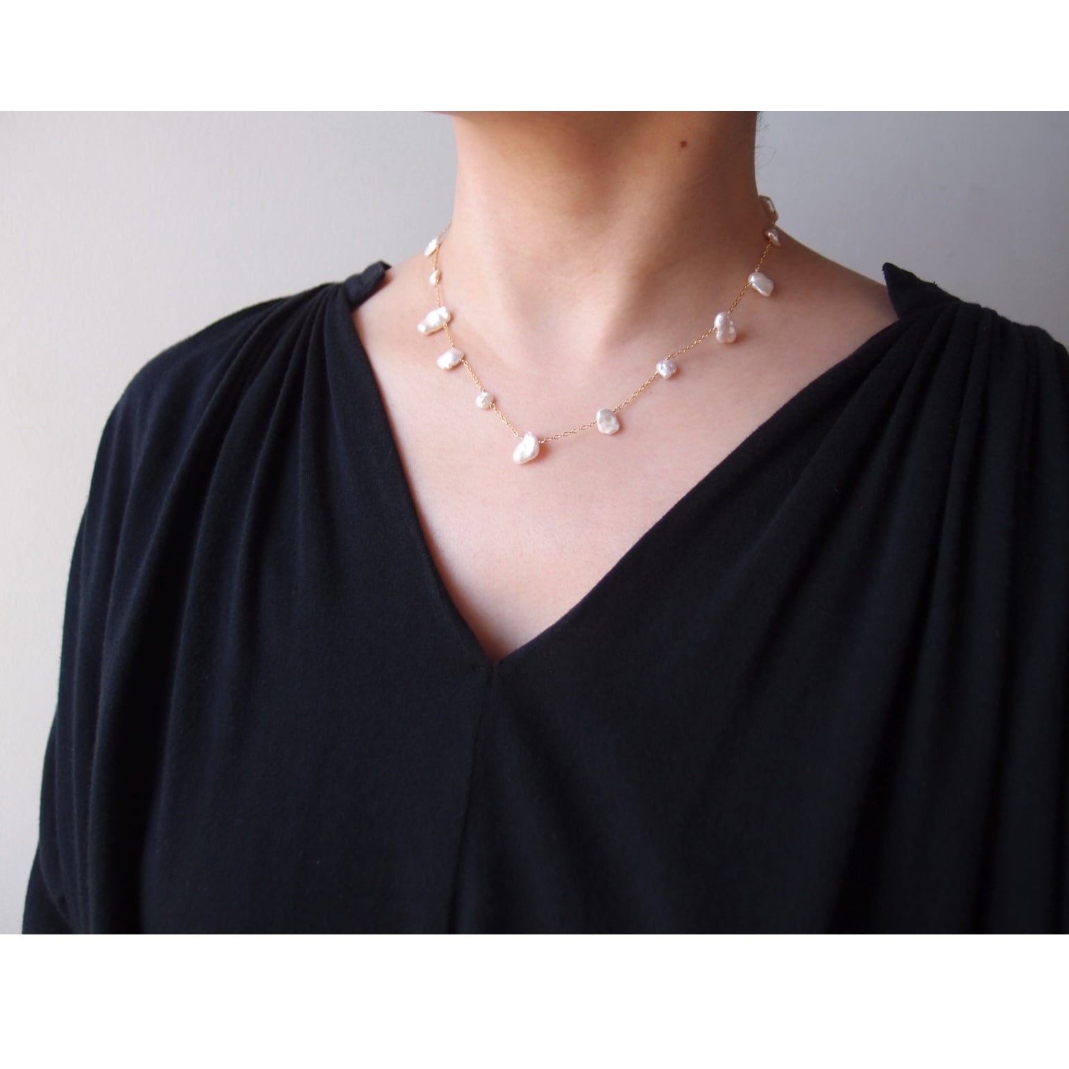 K14gf】Petal Pearls Station Necklace／ペタルパール ステーション