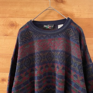 【THE ITALIAN SWEATER CO】イタリア製 ウール アクリル 柄ニット セーター 柄物 総柄 オールパターン L MADE IN ITALY EU古着