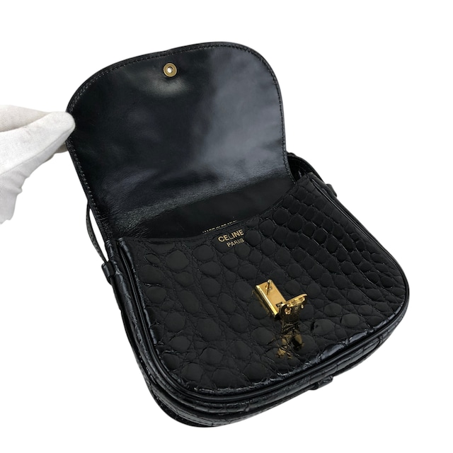 CELINE セリーヌ ショルダーバッグ ブラック トリオンフ 型押しレザー vintage ヴィンテージ オールド vtsptj