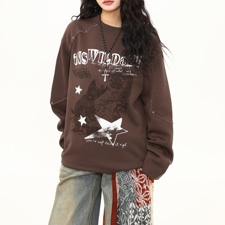 グラフィックプリントルーズスウェット L00383