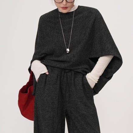 cape sleeve layered design knit 13376