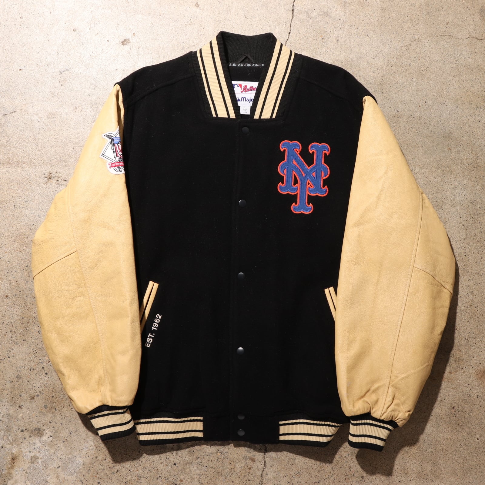 美品 L New York Mets Majestic 本革 カウレザー スタジャン MLB公式  