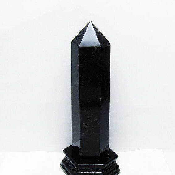 1.2Kg モリオン 黒水晶 六角柱 台座付属 一点物 152-4048