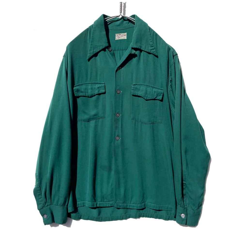 Sportsman] Vintage Rayon Gabardine Open Collar Shirt [1940s