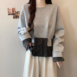 2色/バイカラーボタンタックデザイントレーナー ・71996 2色/バイカラーボタンタックデザイントレーナー ・71996