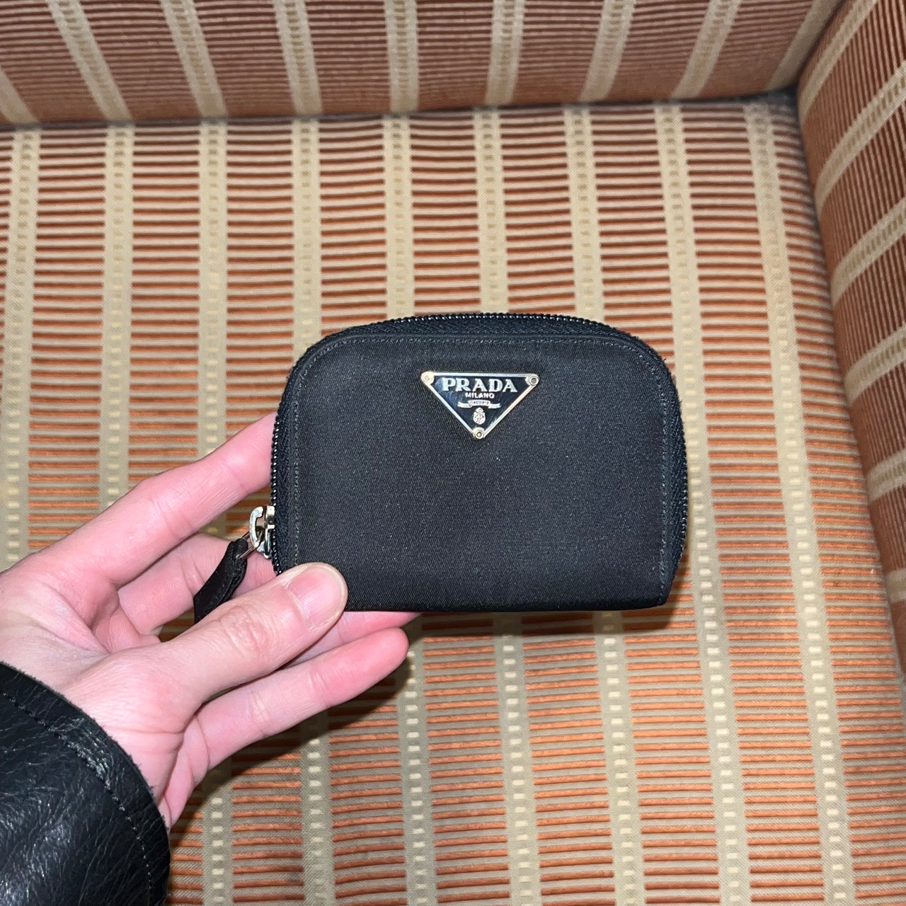 PRADA black nylon × leather coin case