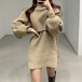 ワンピース ニット 長袖 ミニ ニットワンピース ツーピース ボリューム袖 ランタンスリーブ 着痩せ 無地 シンプル セットアップ セーター ニットドレス 韓国 人気 秋冬 ミニスカート レディース