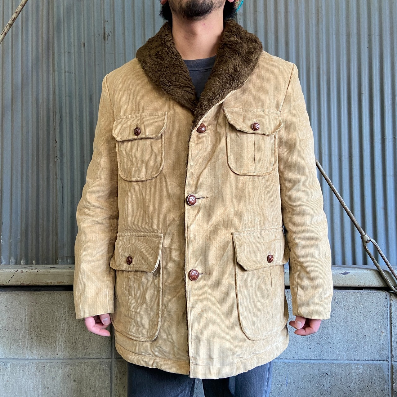 70s shanhouse シャンハウス ジャケット 70年代 Shanhouse シャンハウス コーデュロイ ボア ランチコート メンズL 古着 70s ヴィンテージ ヴィンテージ キャメルブラウン 茶色 コート 公式 古着通販サイト