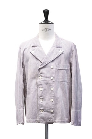 40's "FRENCH WORK" Cotton Stripe Pattern Butcher Double-Breasted Jacket - Made by "Ets.BRAGARD"