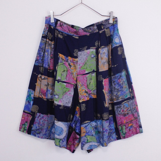 【Caka act2】Artistic Total Pattern Wide Rayon Easy Shorts
