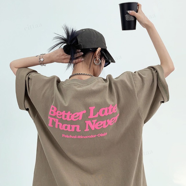 ★予約★D-977　2026春新作♡Better発泡ロゴバックプリント半袖Tシャツ　ブラウン