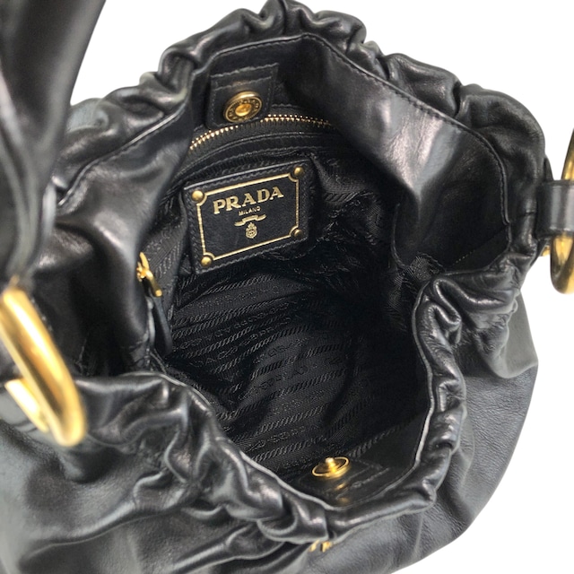 PRADA プラダ ショルダーバッグ ブラック ロゴ レザー ホーボーバッグ vintage ヴィンテージ オールド ay6whk