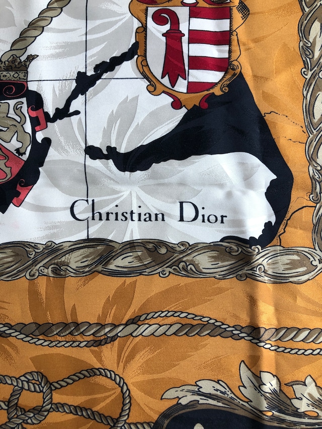 Christian Dior クリスチャン ディオール 船 スカーフ グリーン×ベージュ 羅針盤 シルク 地図 vintage ヴィンテージ オールド zszwrj