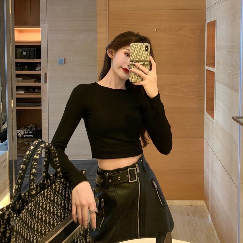 スタイルトップス ソリッド カラーショートTシャツ シャツ レディーススプリングオータム ロング 春物 秋物 ソリッドカラー ドラファッションホール83368806932