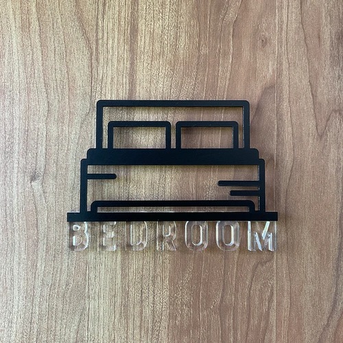 （送料無料）ルームサイン BEDROOM ドア用 3Dアイコン クリア文字