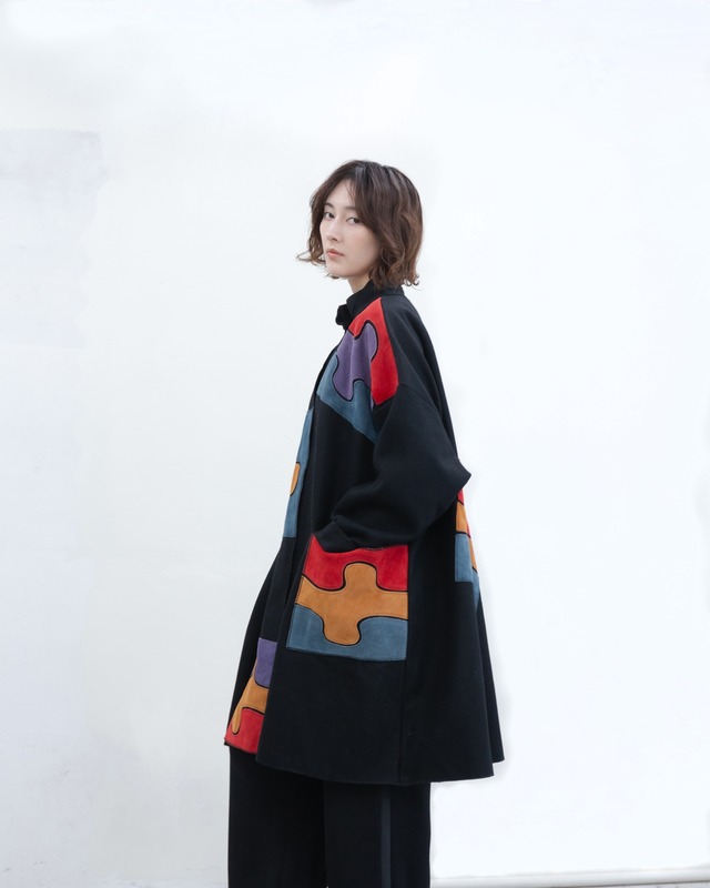 1980s osgood smuk - suede art patch wool coat