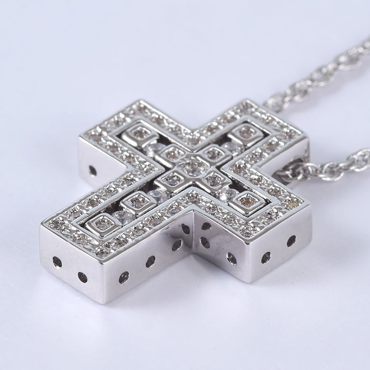 K18GP ベル・エポック クロス パヴェ チャーム with ロープチェーン