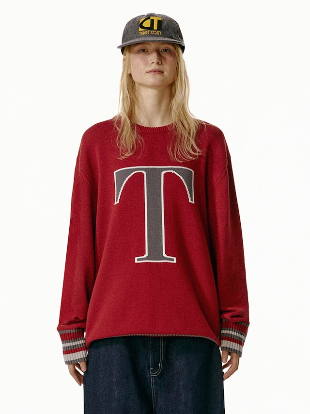[TEKET] T Loose Knit Sweater Red 正規品 韓国ブランド 韓国ファッション 韓国代行 日本 店舗 テケット