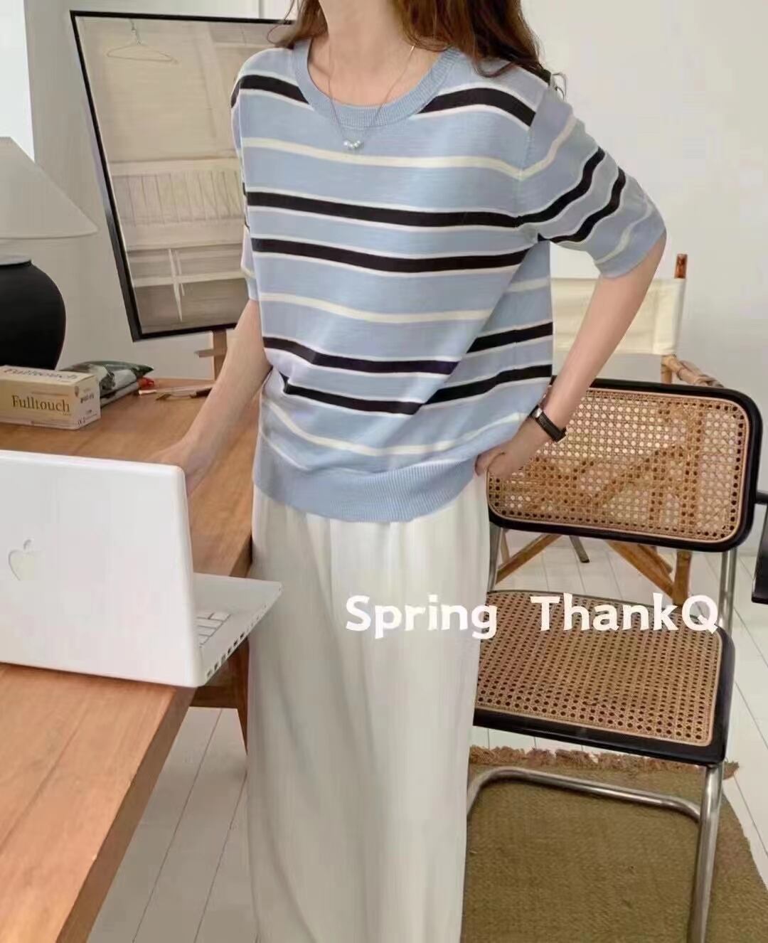 マルチボーダー半袖ニット　AJ1080-2025