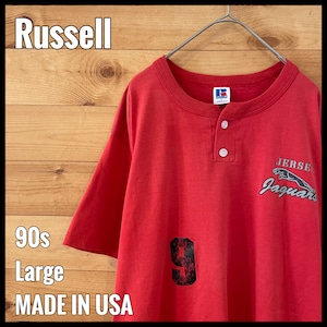 【Russell】90s USA製 ヘンリーネック Tシャツ ワンポイント ナンバリング ソフトボール ビンテージ L US古着