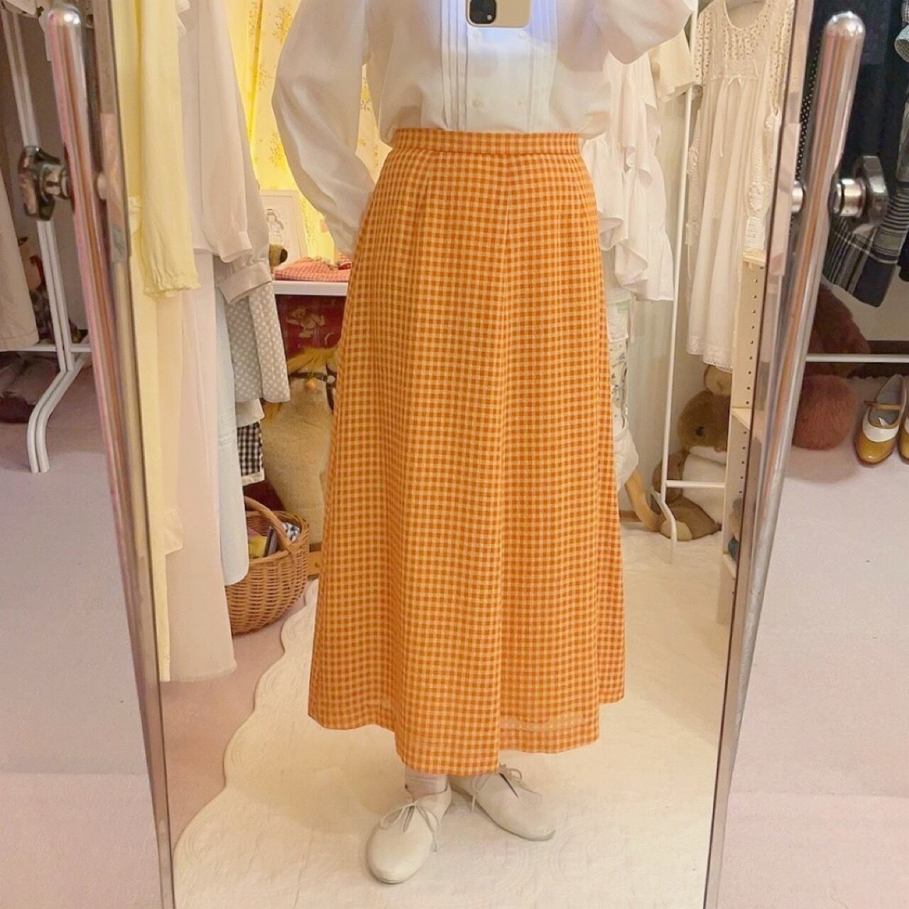 orange yellow gingham check skirt