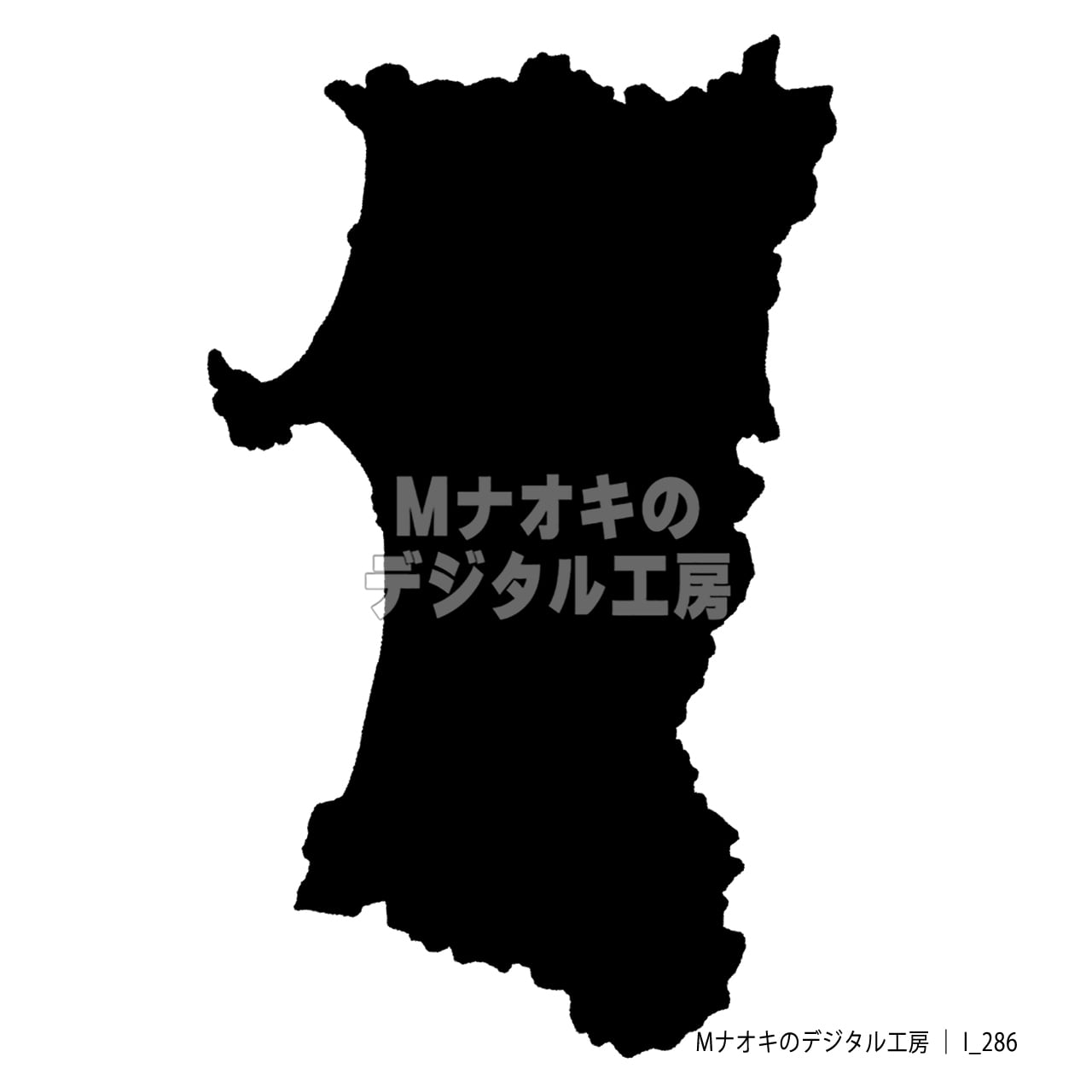 少しゆるい秋田県地図（シルエット） 【I_286】 A slightly casual map of Akita Prefecture (silhouette)
