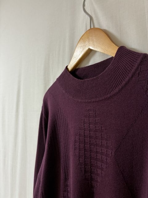 Rhombus Knitting Pattern Mock Neck Sweater