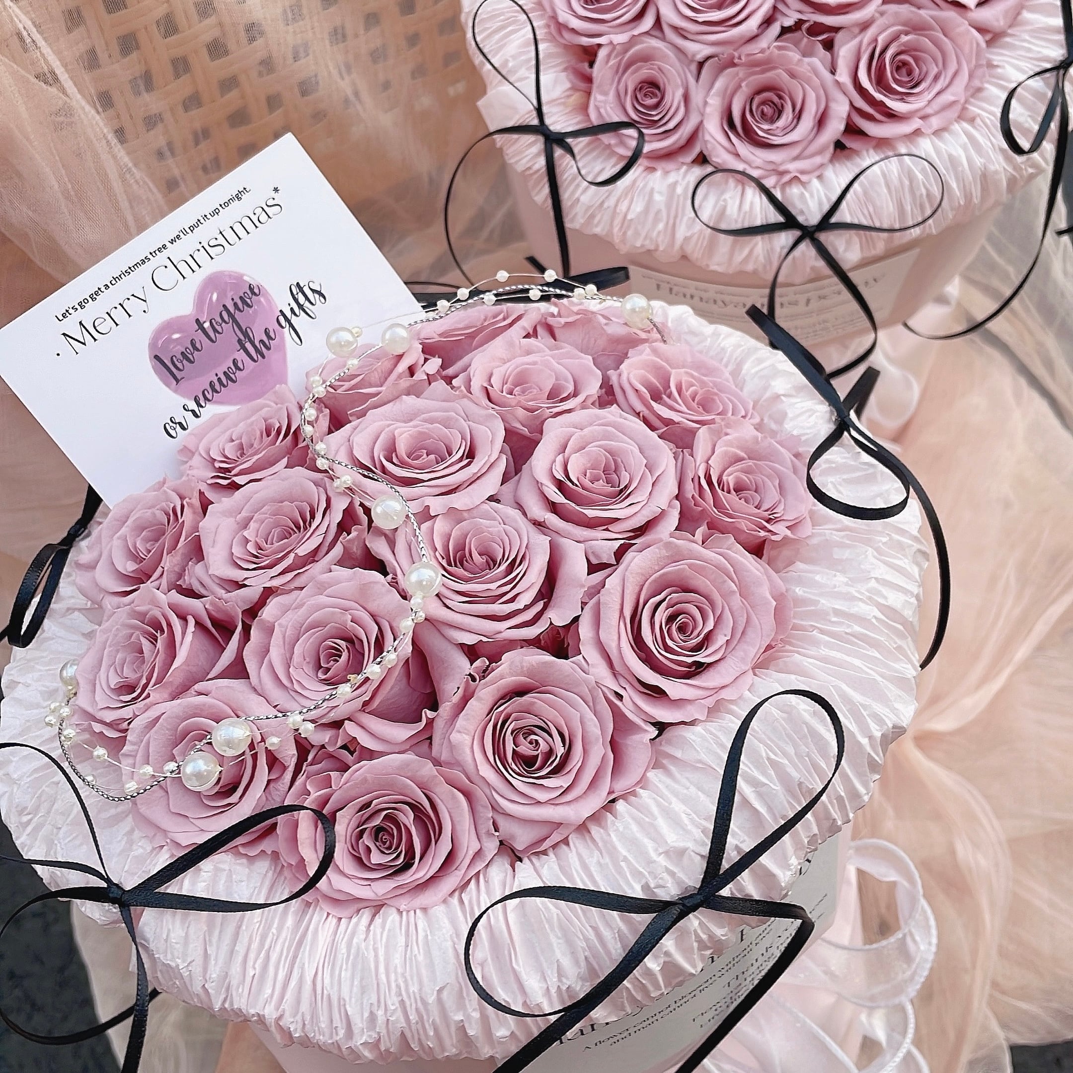 店舗受け取りPreserved flower ribon wonghong bouquet.♥ | Ms Peony 