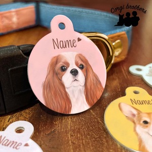 【 キャバリア 水彩画風 毛色4色 】 パステル色 名入り 迷子札 ドッグタグ うちの子 プレゼント 犬