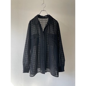 open collar check sheer shirt