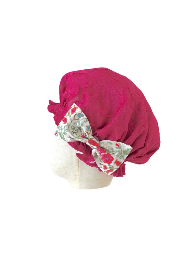 silk nightcap handmade india ribbon ローズピンクドリーム 国産洗えるシルクナイトキャップ