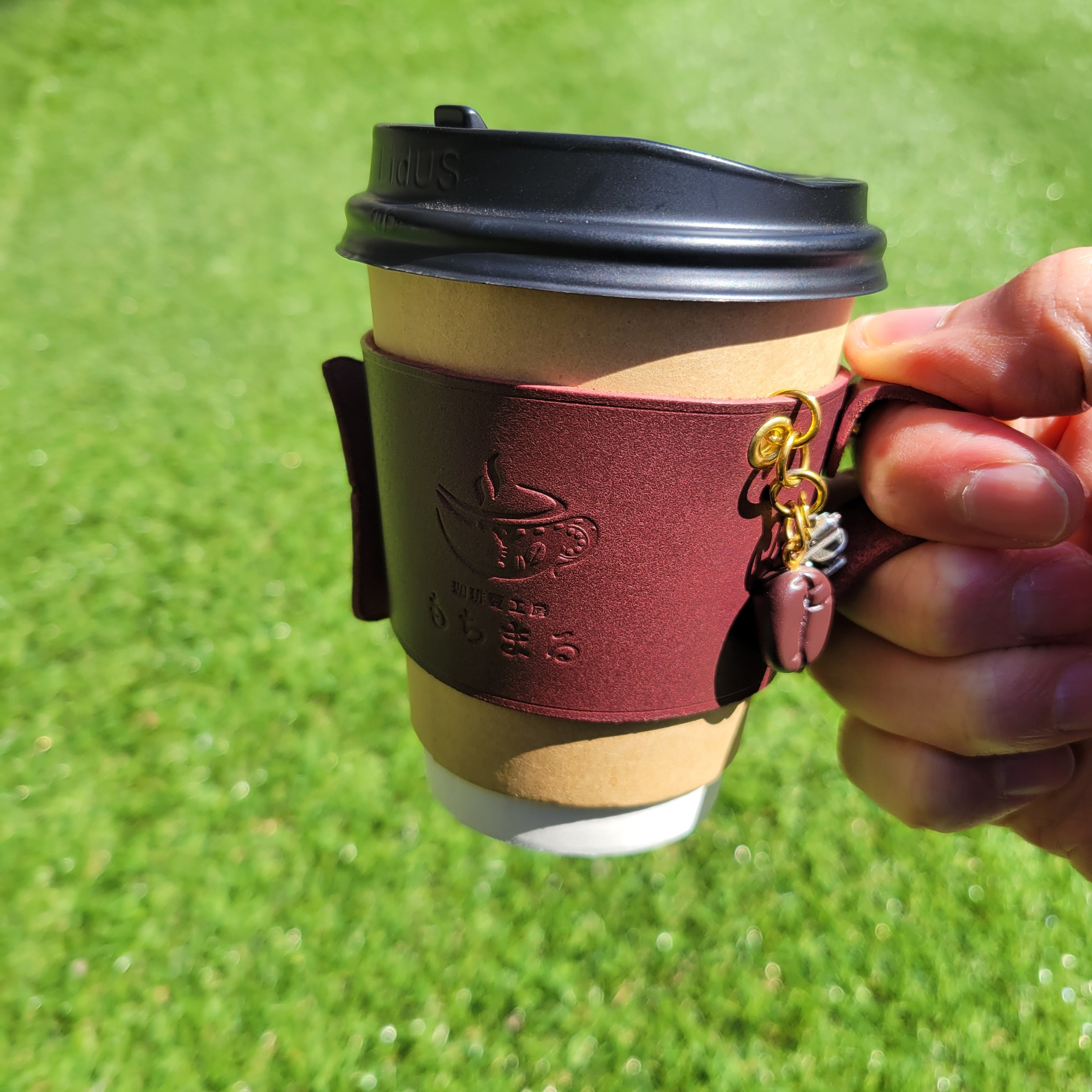 レザーカップホルダー エスプレッソマシンチャーム付き 牛本革 | 珈琲