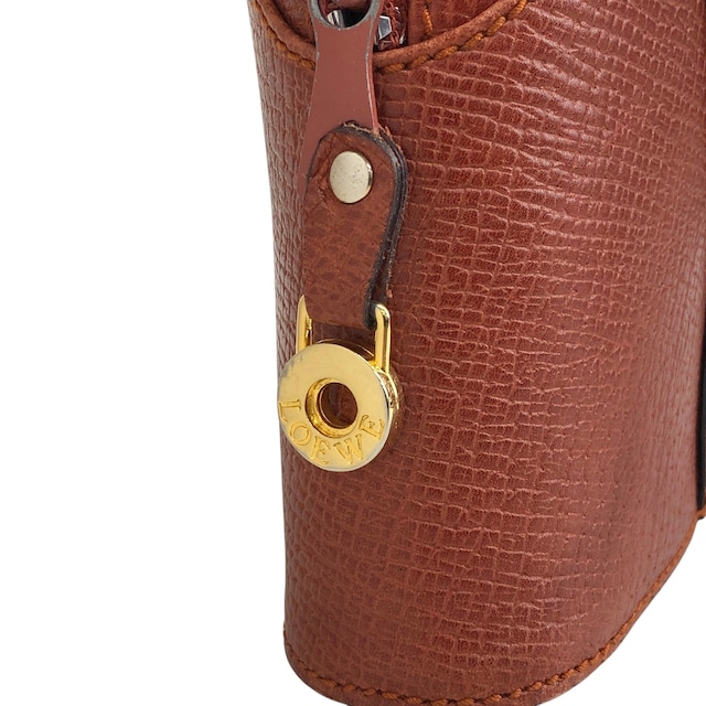 LOEWE ロエベ ショルダーバッグ ブラウン ロゴ型押し レザー vintage ヴィンテージ オールド hhdfi4
