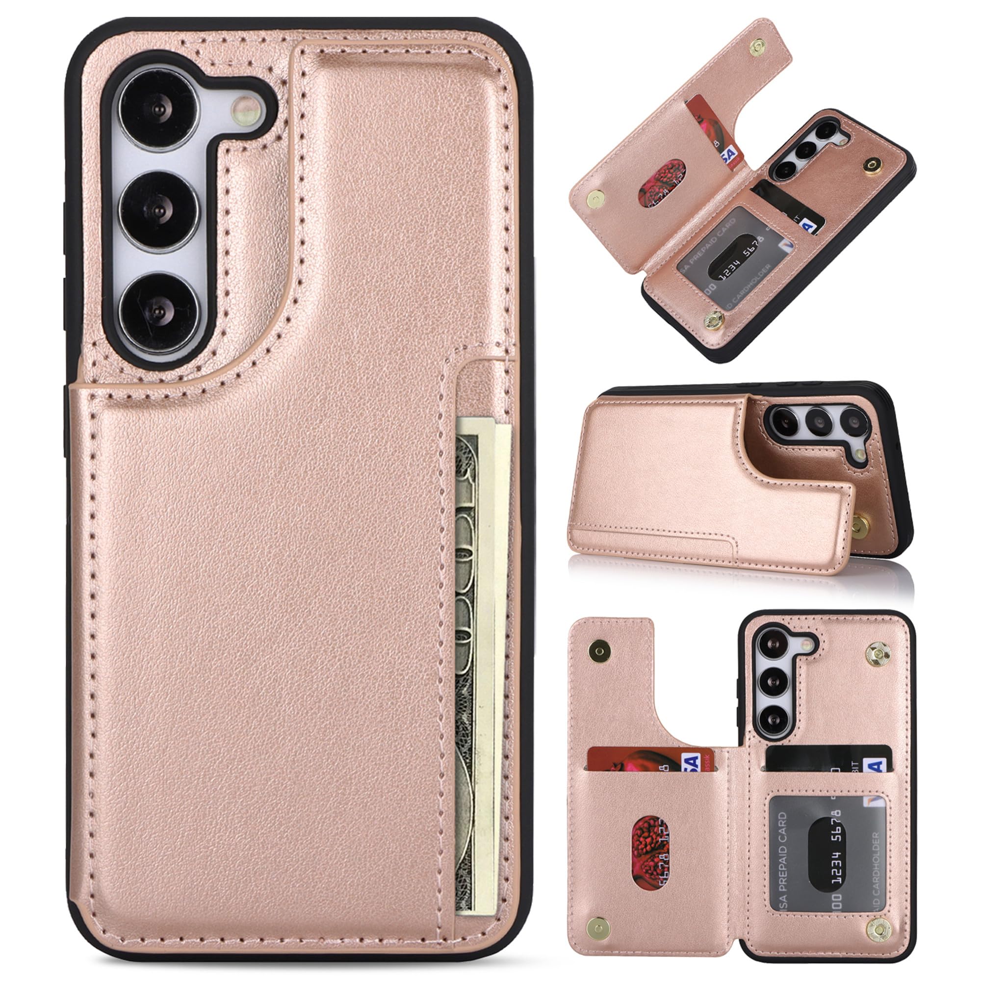 Zouzt Galaxy S23 ケース 背面 サムスン Galaxy S23 SC-51D docomo 保護カバー ギャラクシー S23 SCG19 au スマホケース 楽天モバイル 携帯カバー 革レザー 軽量 財布型 カード収納 マグネットボタン スタンド機能 滑り止め 放熱性 耐衝撃 おしゃれ 便利さ 8 色 ピンク
