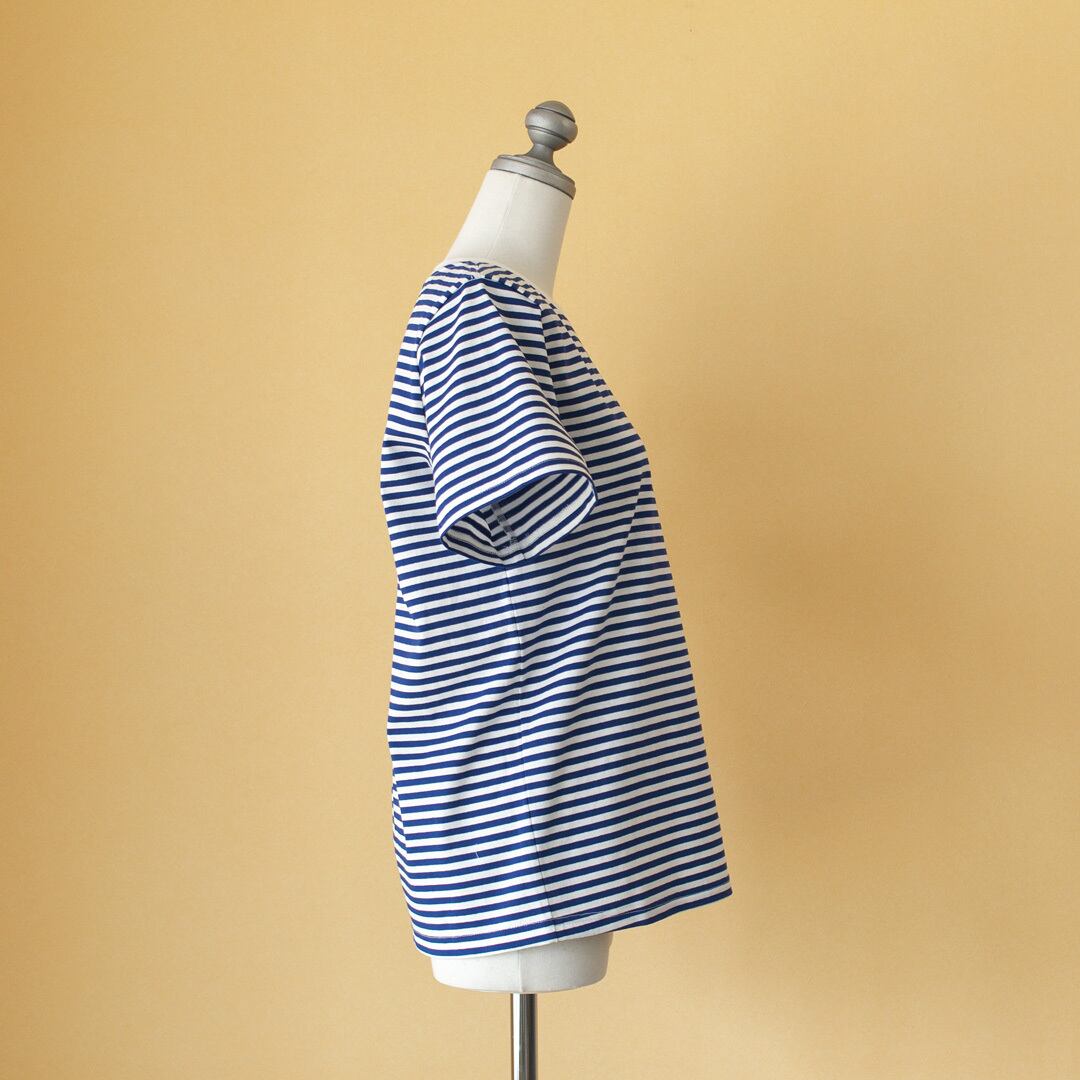 atelier naruse アトリエナルセ コットンボーダーカットソー cotton border cut&sewn・オフホワイトxブルー