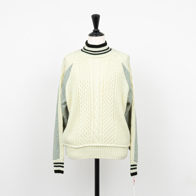 【PASSIONE／パシオーネ】スウェットコンビケーブルニットプルオーバー（グレー）