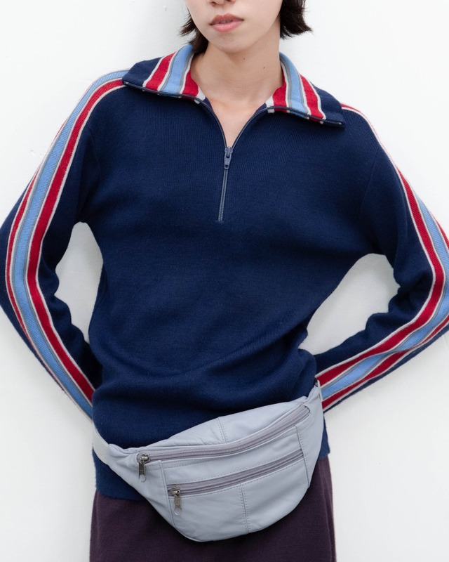1980s side striped half-zip slim knit top