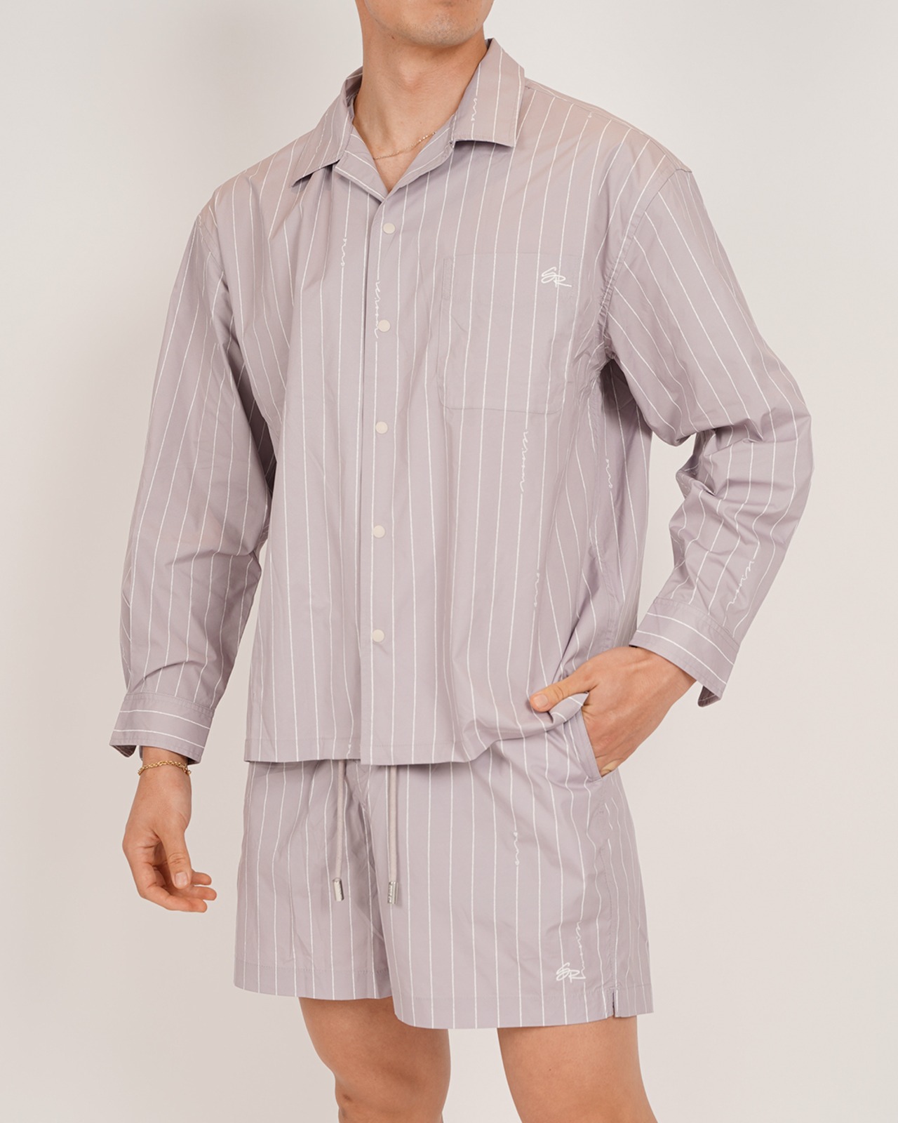 【SUNS】PIN STRIPE OPEN COLLAR LONG SLEEVE SHIRTS［RSS026］