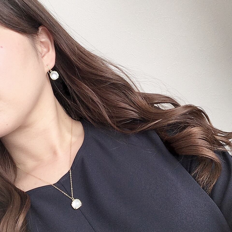 ホワイトシェル×クォーツ ジュエリーセット k14gf (ピアス・ネックレス