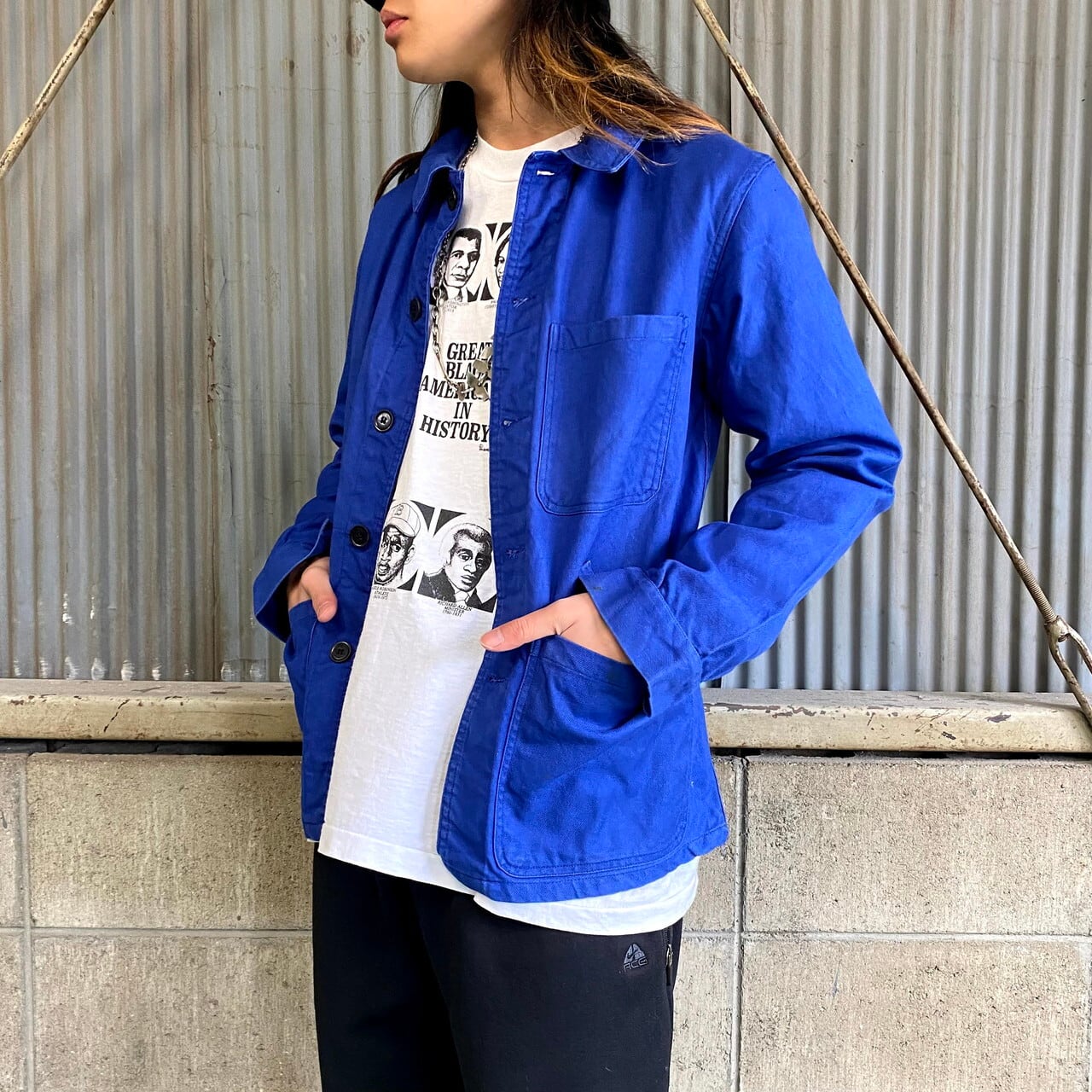 コットンツイル フレンチワークジャケット サイズ40 メンズm相当 古着 カバーオール ユーロワーク インクブルー 青色 ワークジャケット Al Cave 古着屋 公式 古着通販サイト 30 Off Sale開催中