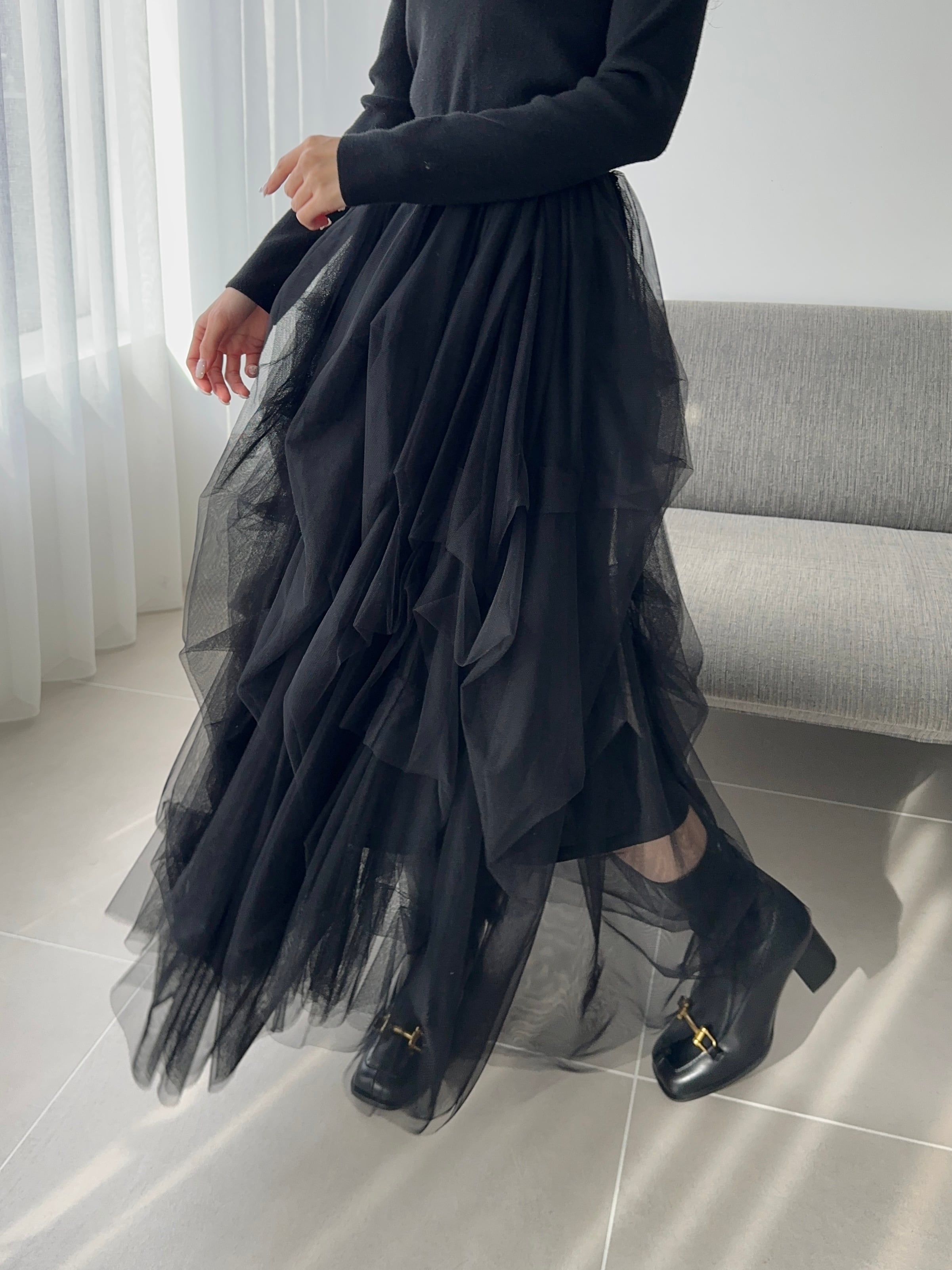 volume tulle skirt( black )