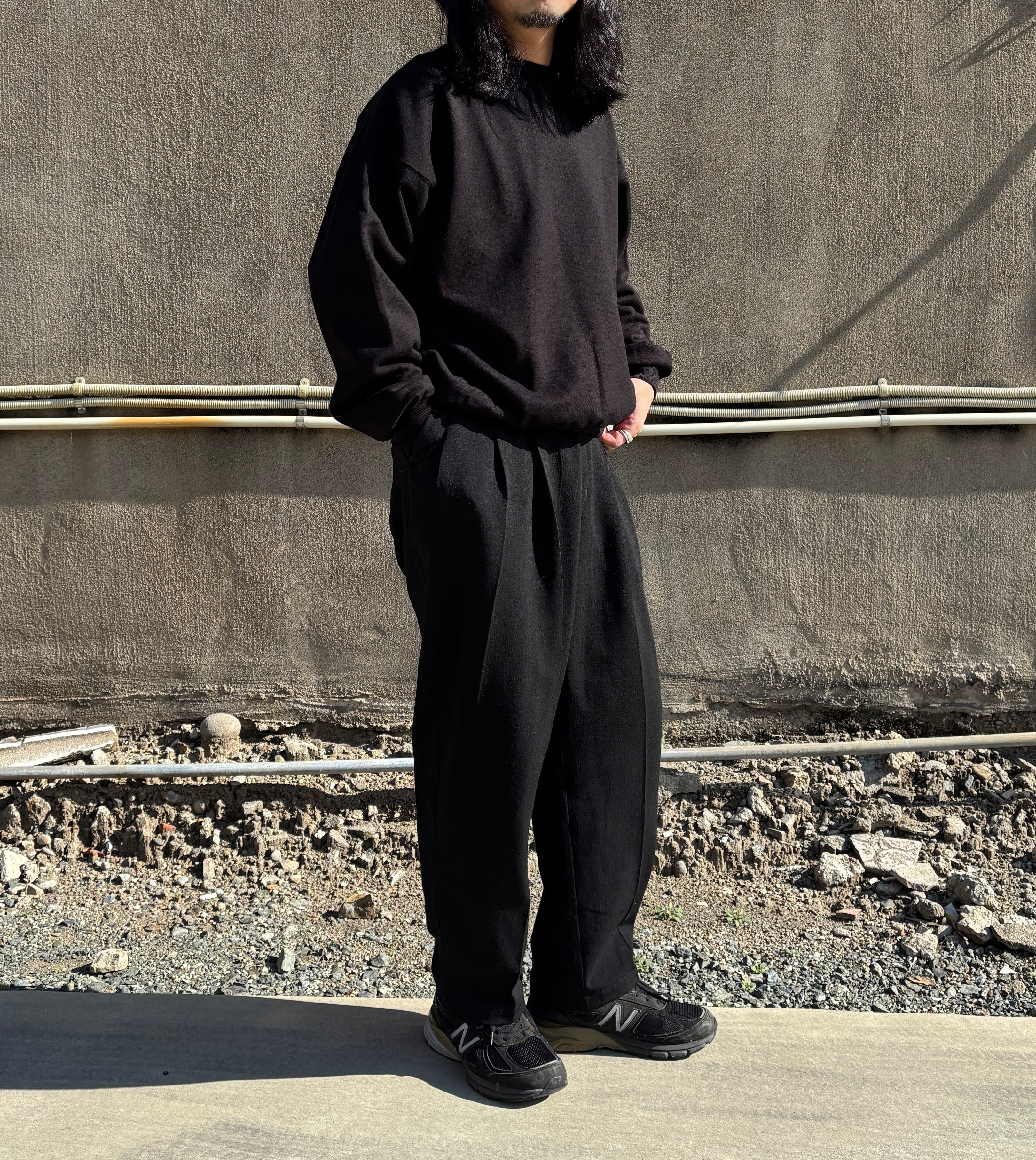 awasa / スーピマエイジングコットン クルーネック スウェット (BLACK 