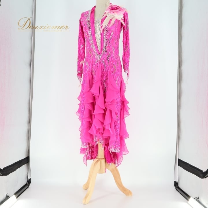 社交ダンス 衣装 Nakagawa ナカガワ ラテン ドレス ワンピース 羽 花