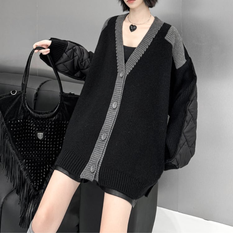 ボタンフロント ドロップショルダー ニットカーディガン R30112