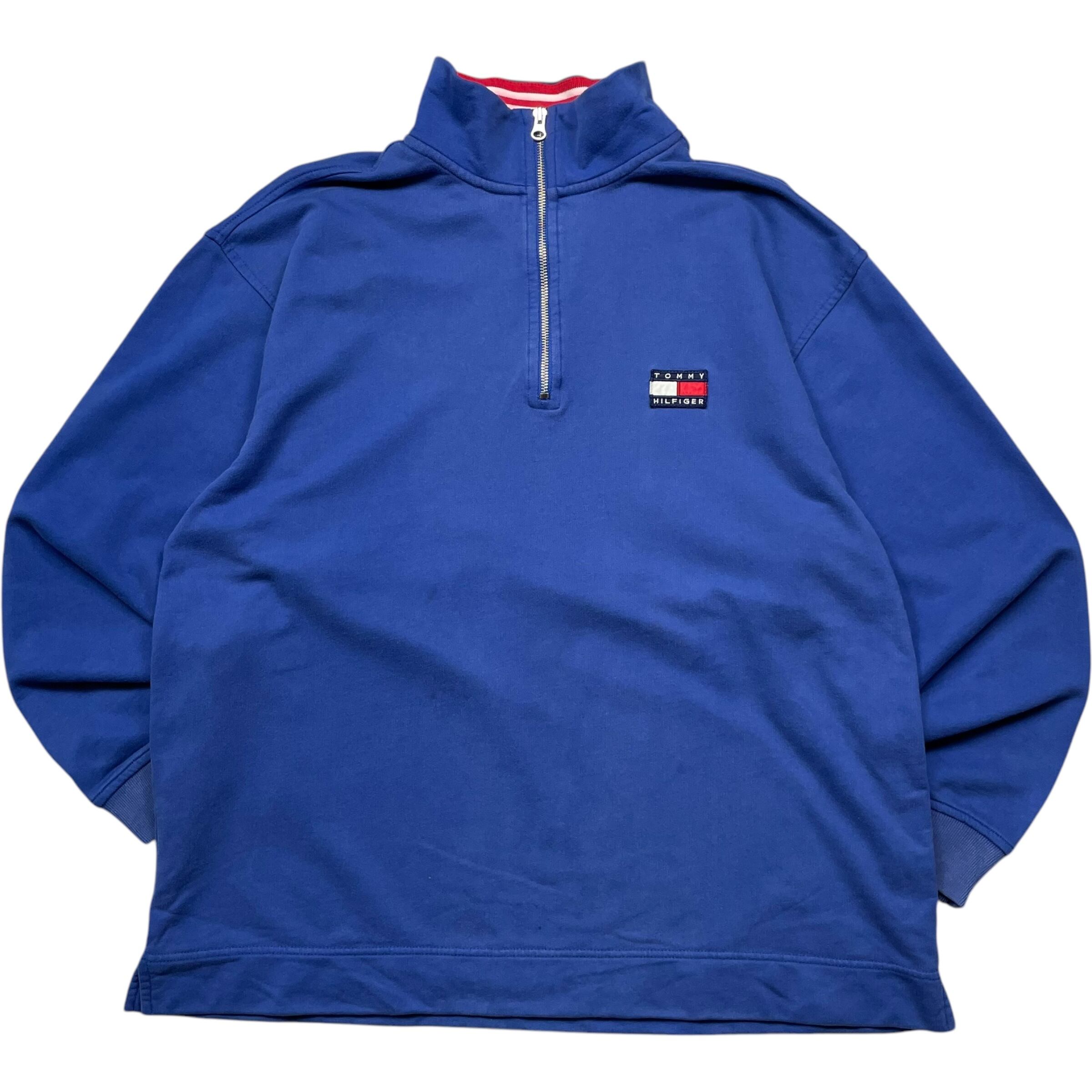 《L》 TOMMY HILFIGER トミーヒルフィガー ハーフジップ スウェット ブルー 90年代 vintage no.5328